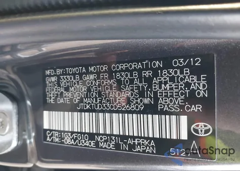 2012 Toyota Yaris Le from USA, damaged, VIN JTDKTUD33CD526809